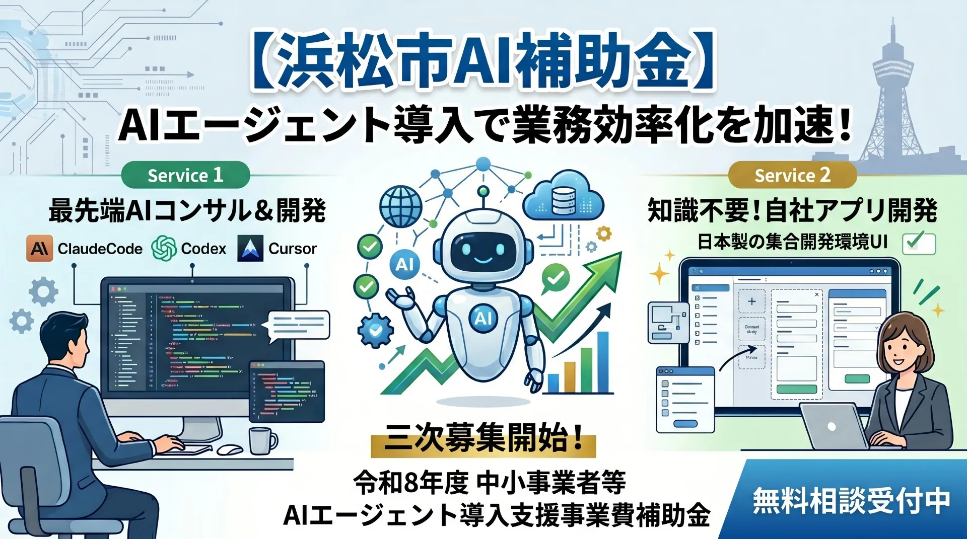 【浜松市】浜松市中小事業者等AIエージェント導入支援事業費補助金(三次募集)【随時無料相談受付中】